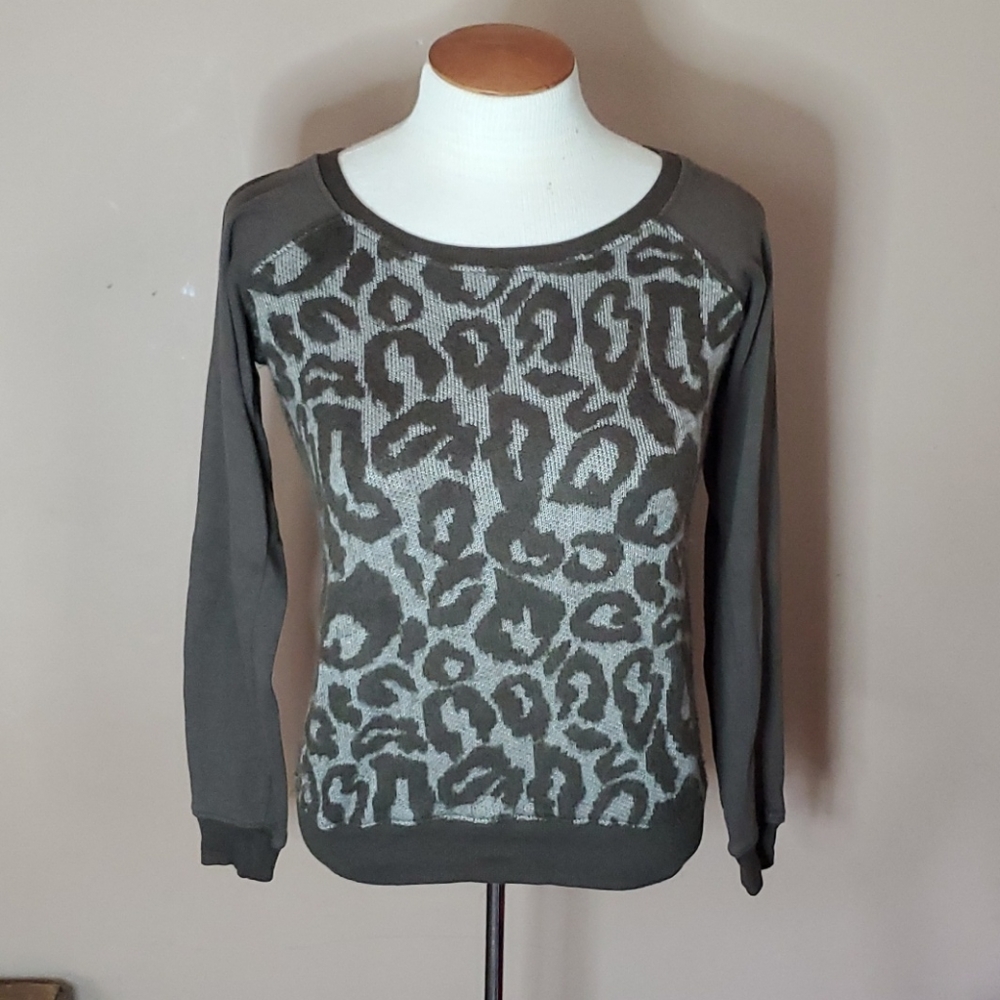 FB Sister olive green animal print top size XS